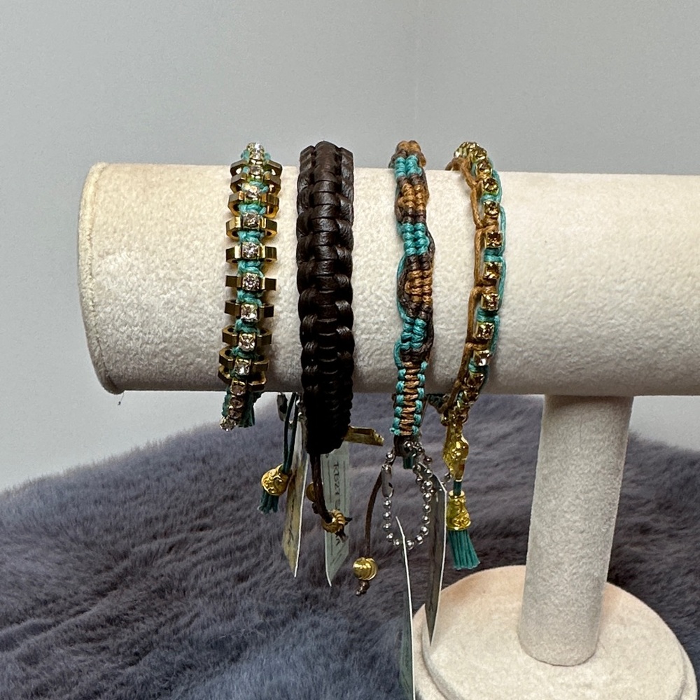 NWT - Artisan Turquoise and Brown Bracelet Set with Swarovski Crystals